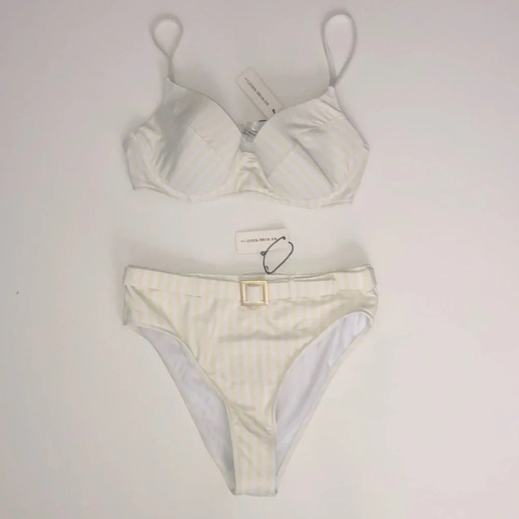 WeWoreWhat Striped Yellow High-waist Bikini Size Large - Picture 3 of 6